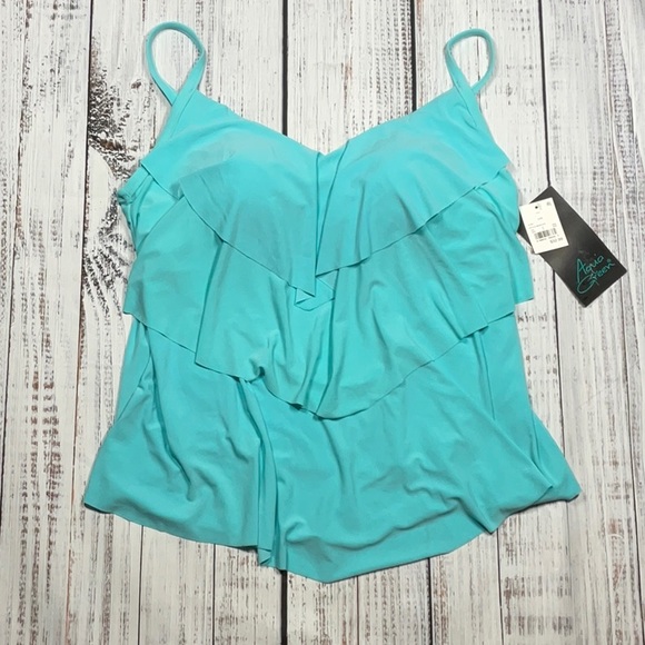 Aqua Green Swim Aqua Green Tankini Swim Top Plus Size 6w Tiered
